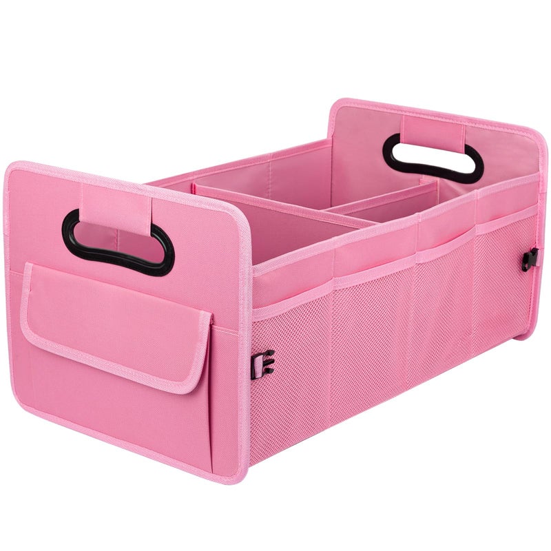 JiatuA Car Trunk Organizer, Car Organizers and Storage Collapsible Multi Compartment Container Box, Adjustable Car Accessories for SUV Sedan Truck, Standard Size, Pink - Image 1